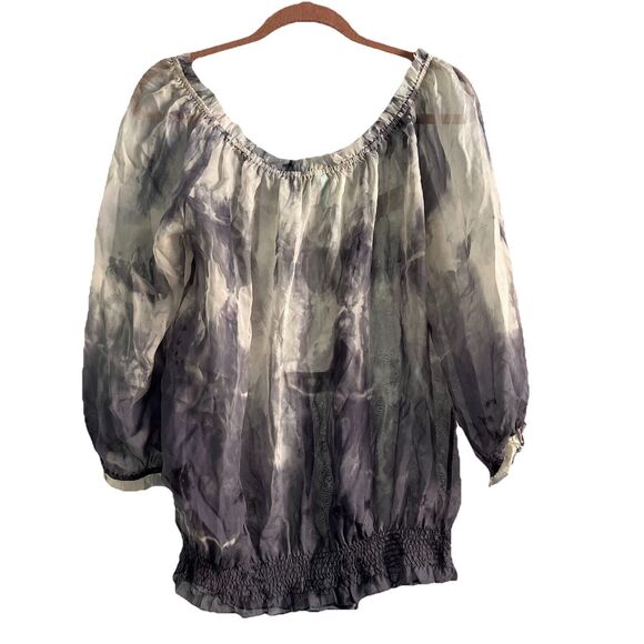 Vintage Y2K Silk Peasant Blouse Flowy Guess by Marciano Sheer Size Medium - Picture 2 of 5